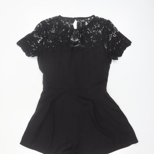 SHEIN Women's Black Lace Short Sleeve Playsuit Size 10