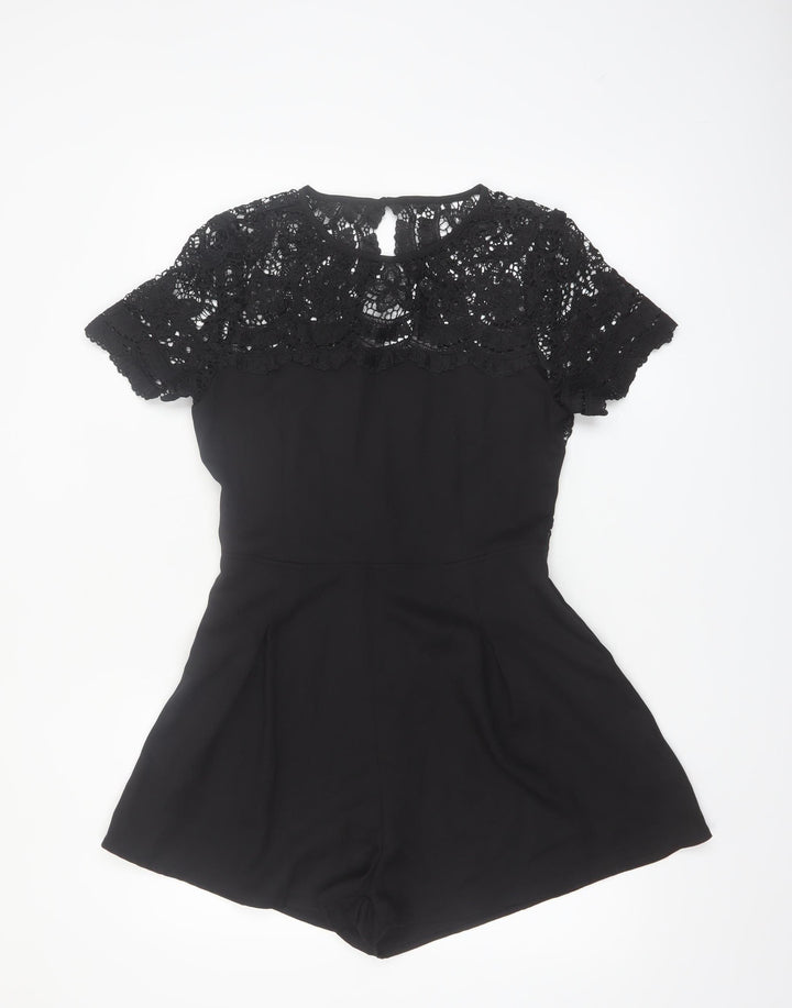 SHEIN Women's Black Lace Short Sleeve Playsuit Size 10