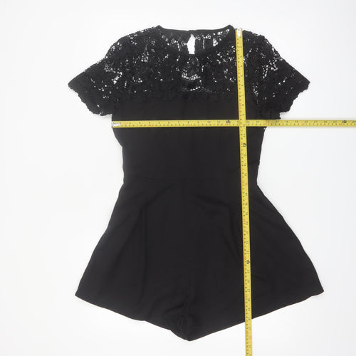 SHEIN Women's Black Lace Short Sleeve Playsuit Size 10