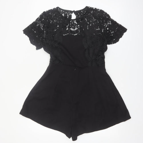 SHEIN Women's Black Lace Short Sleeve Playsuit Size 10