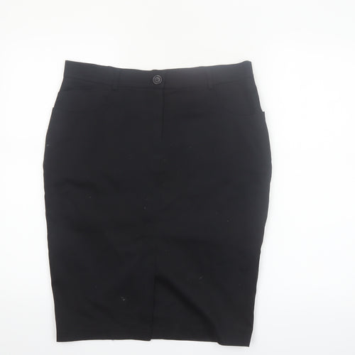 Sasha Womens Black Size 12 Pencil Skirt Cotton Stretch Workwear