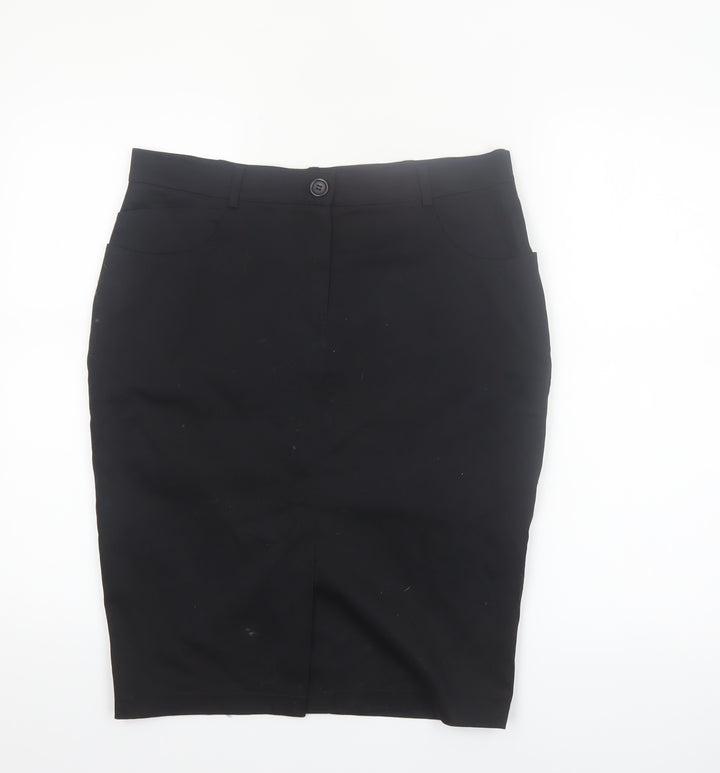 Sasha Womens Black Size 12 Pencil Skirt Cotton Stretch Workwear
