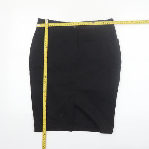 Sasha Womens Black Size 12 Pencil Skirt Cotton Stretch Workwear