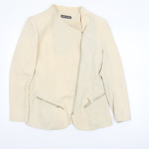 Nana Love Womens Beige L Slim Fit Biker Jacket with Zipped Pockets