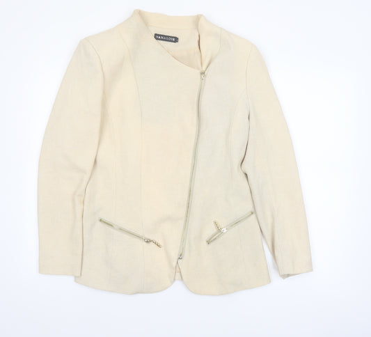 Nana Love Womens Beige L Slim Fit Biker Jacket with Zipped Pockets
