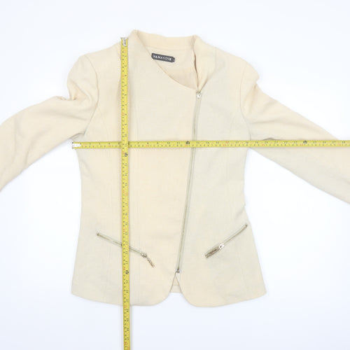 Nana Love Womens Beige L Slim Fit Biker Jacket with Zipped Pockets