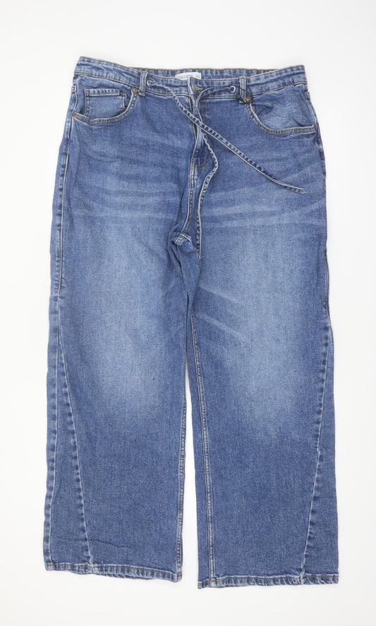 Gallery Women's Blue Wide-Leg Relaxed Fit Jeans Size 18