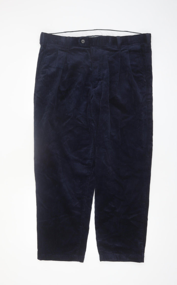 Marks and Spencer Men's Navy Corduroy Pleated Trousers 38W 29L