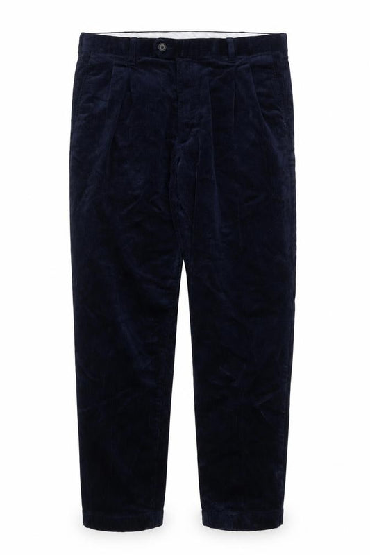 Front view of Marks & Spencer Men's Navy Corduroy Pleated Trousers 38W 29L