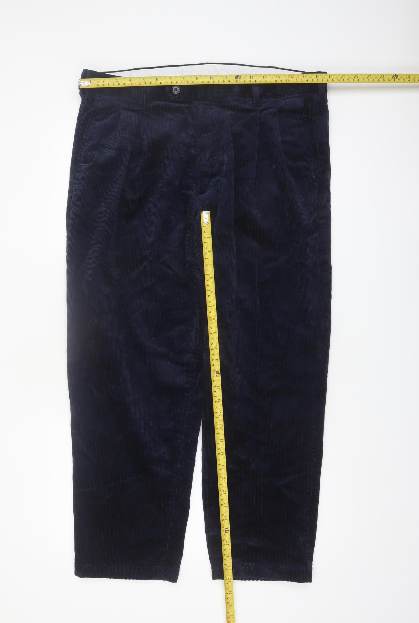 Marks and Spencer Men's Navy Corduroy Pleated Trousers 38W 29L