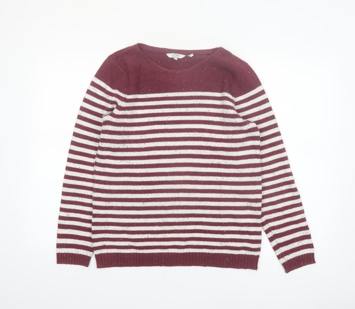 FatFace Womens Red Striped Cotton Acrylic Pullover Jumper Size 12