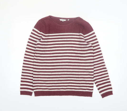 FatFace Womens Red Striped Cotton Acrylic Pullover Jumper Size 12