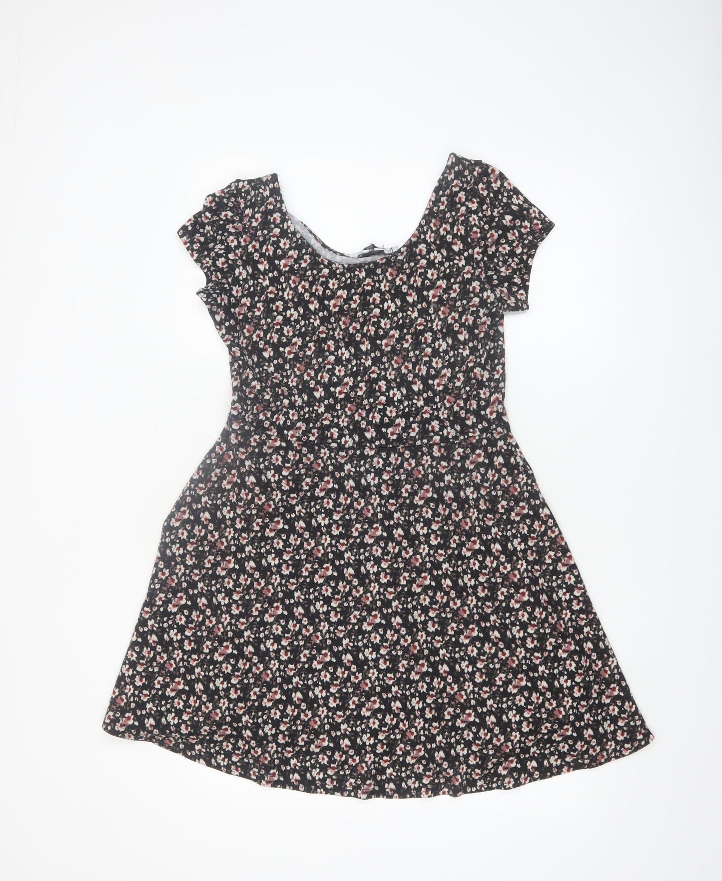 New Look Women Black Floral Short Sleeve Skater Dress Size 10