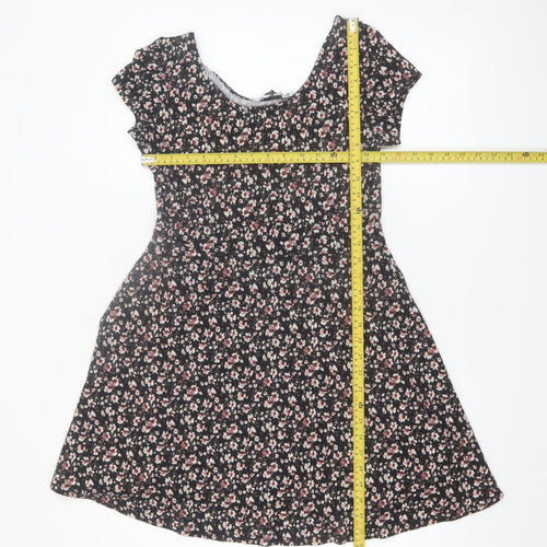 New Look Women Black Floral Short Sleeve Skater Dress Size 10