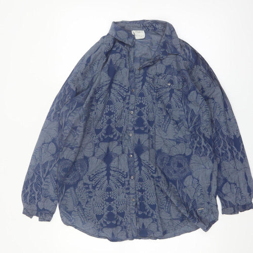 Vero Moda Women Blue Floral Cotton Button-Up Shirt M