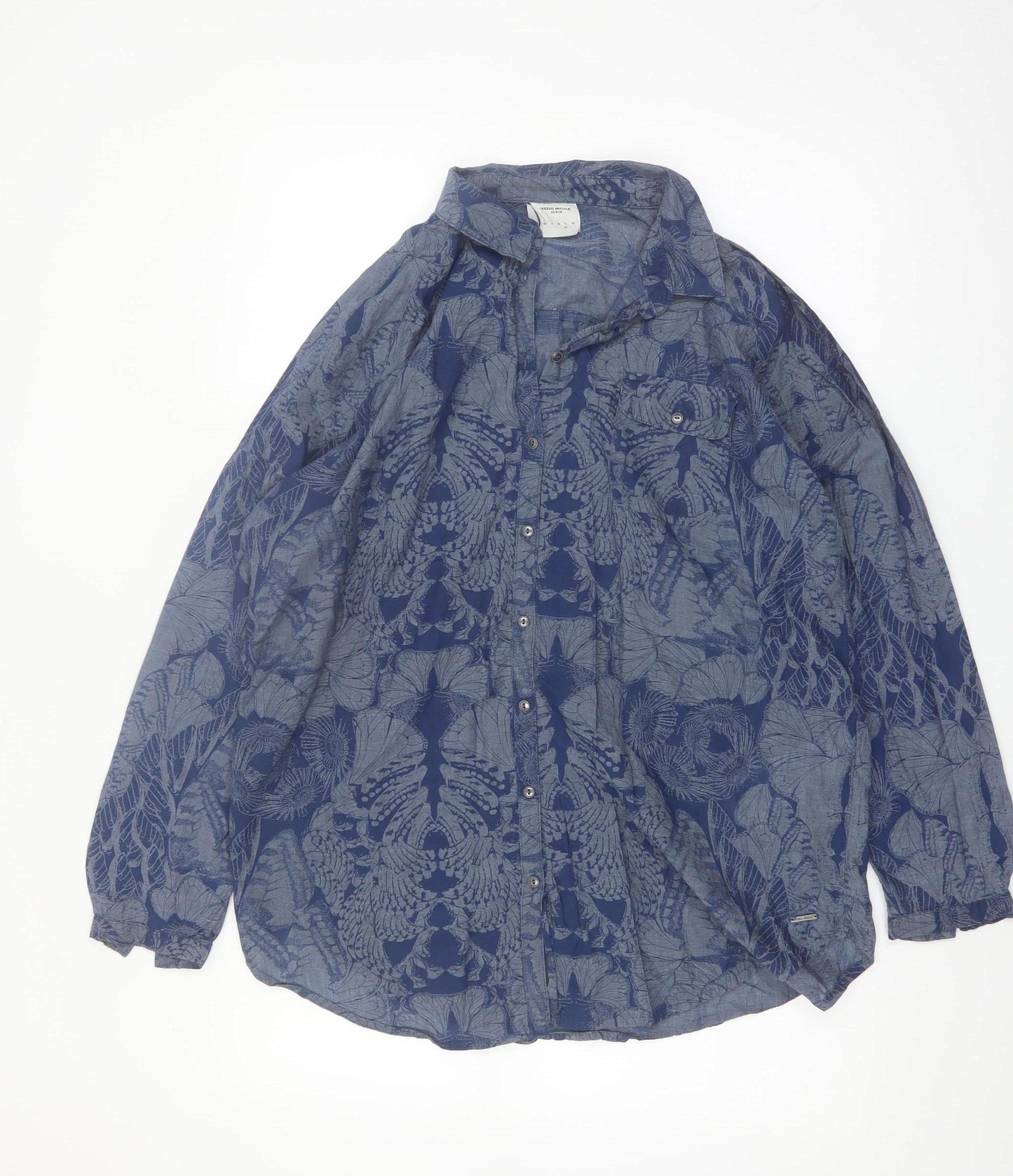 Vero Moda Women Blue Floral Cotton Button-Up Shirt M