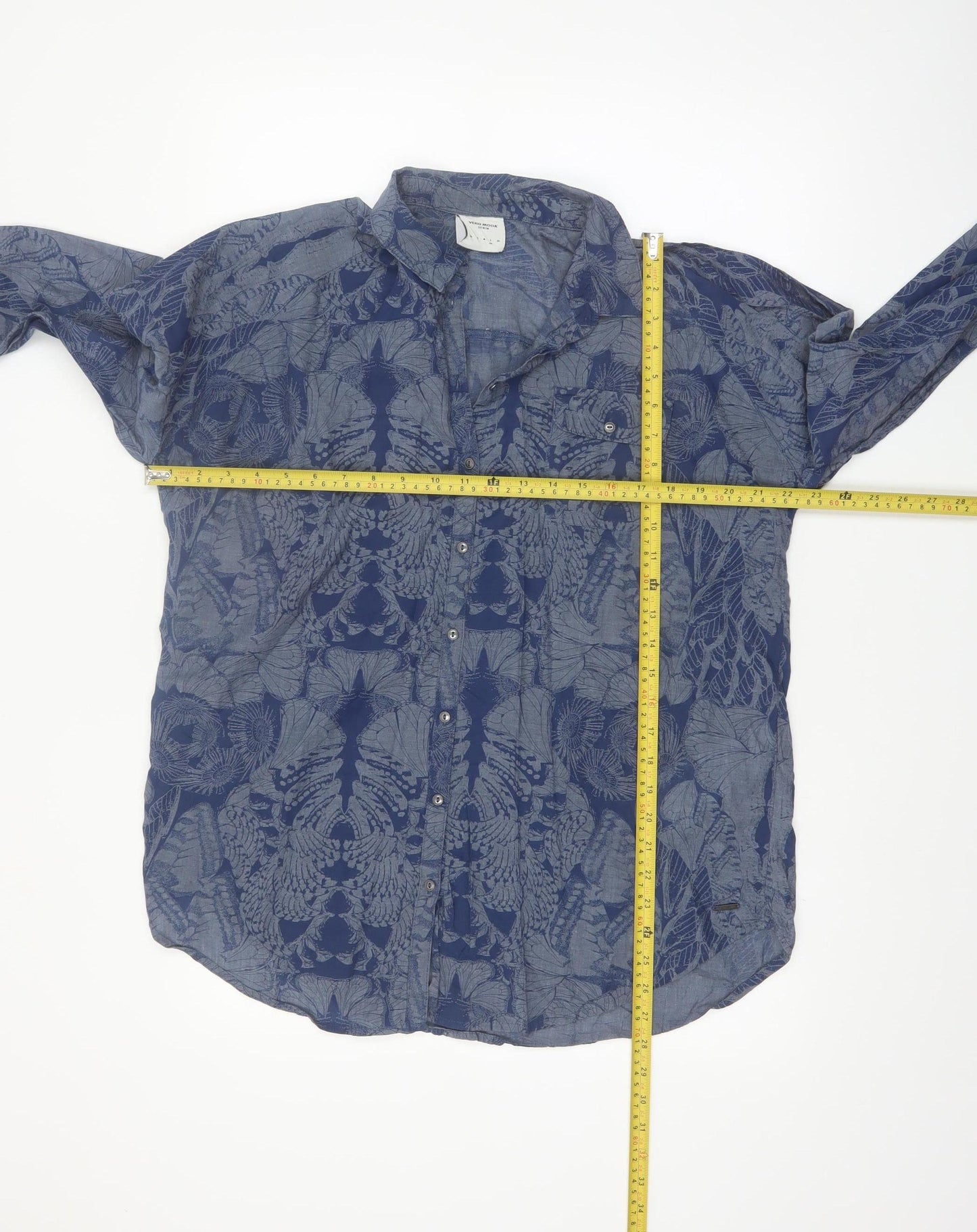 Vero Moda Women Blue Floral Cotton Button-Up Shirt M
