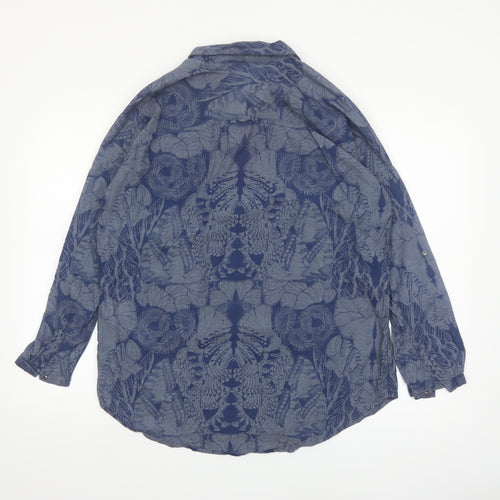 Vero Moda Women Blue Floral Cotton Button-Up Shirt M