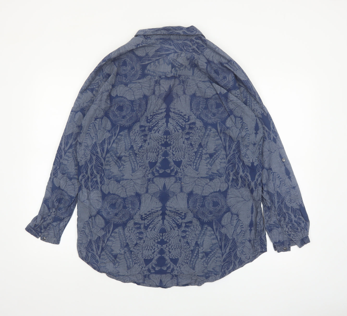 Vero Moda Women Blue Floral Cotton Button-Up Shirt M