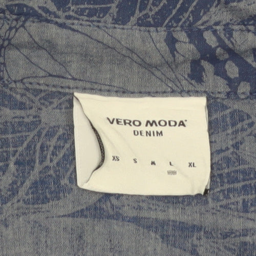 Vero Moda Women Blue Floral Cotton Button-Up Shirt M