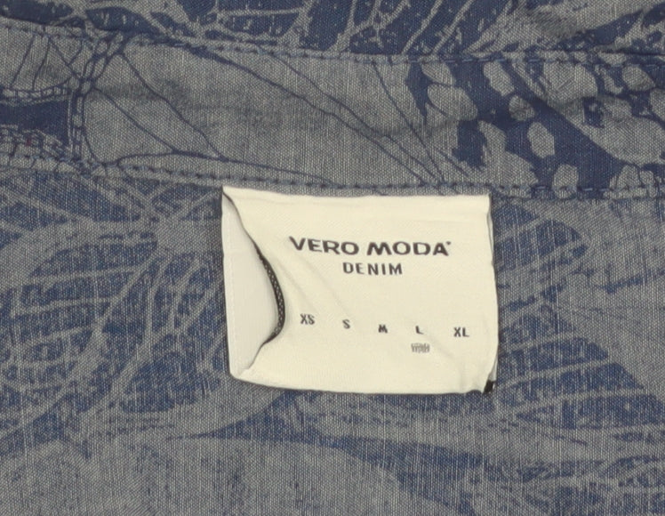 Vero Moda Women Blue Floral Cotton Button-Up Shirt M