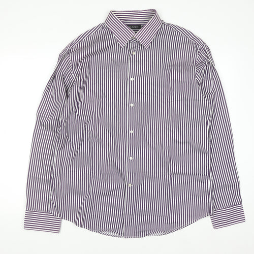 Dunnes Men's Purple Striped Cotton Button-Up Shirt XL