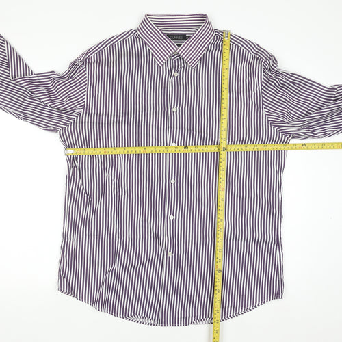 Dunnes Men's Purple Striped Cotton Button-Up Shirt XL
