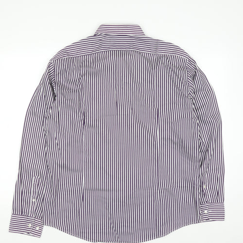 Dunnes Men's Purple Striped Cotton Button-Up Shirt XL