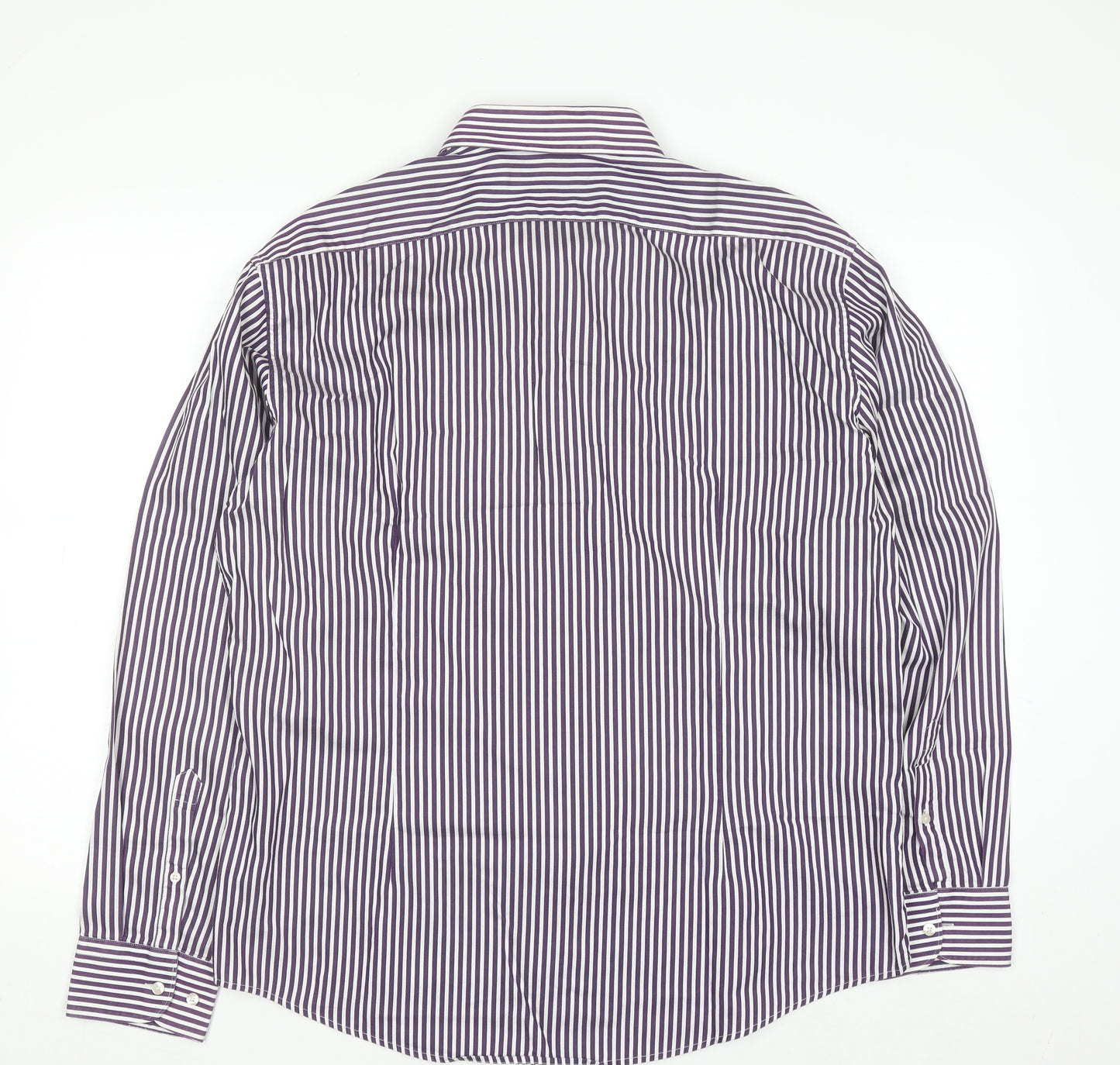 Dunnes Men's Purple Striped Cotton Button-Up Shirt XL