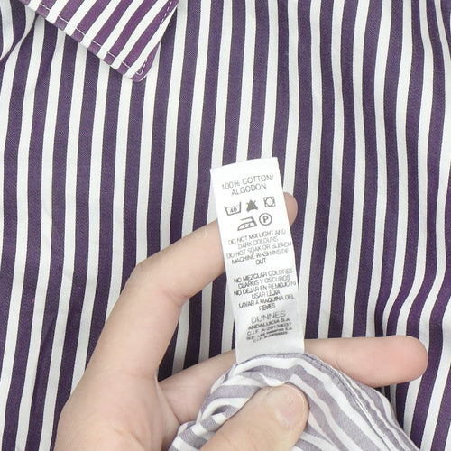 Dunnes Men's Purple Striped Cotton Button-Up Shirt XL