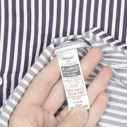 Dunnes Men's Purple Striped Cotton Button-Up Shirt XL
