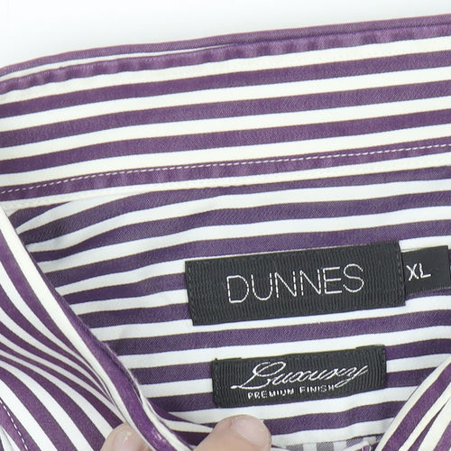 Dunnes Men's Purple Striped Cotton Button-Up Shirt XL