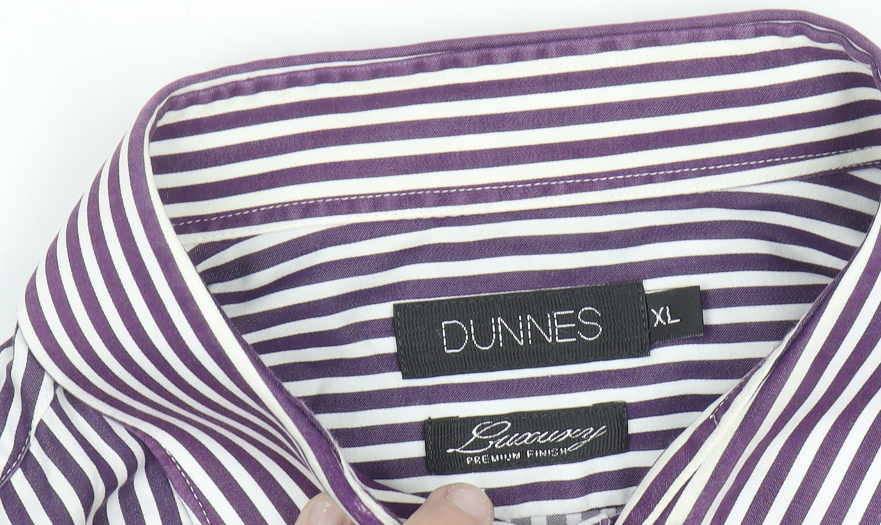 Dunnes Men's Purple Striped Cotton Button-Up Shirt XL