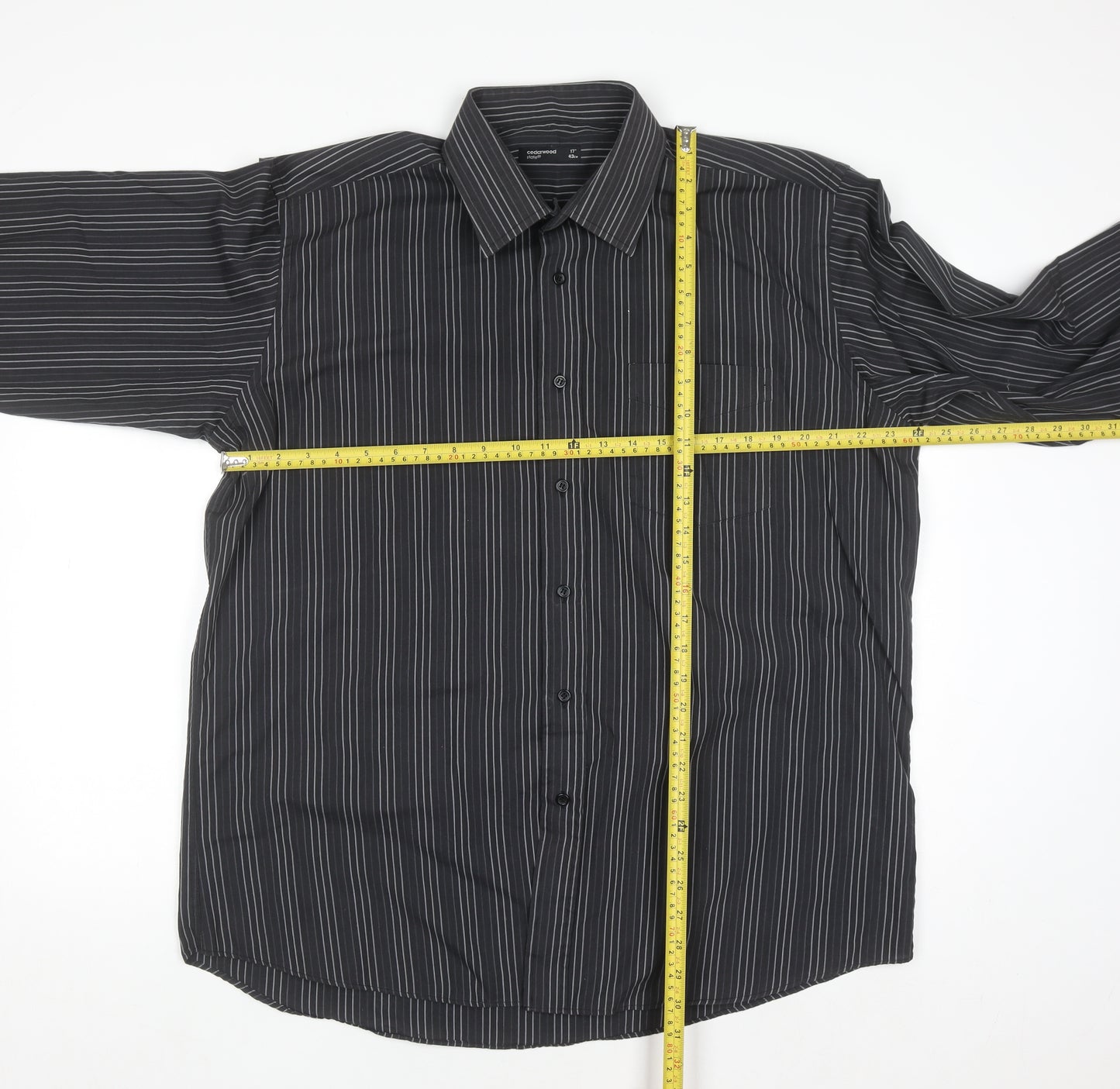 Cedarwood State Men's Black Striped Long Sleeve Button-Up Shirt Size 17