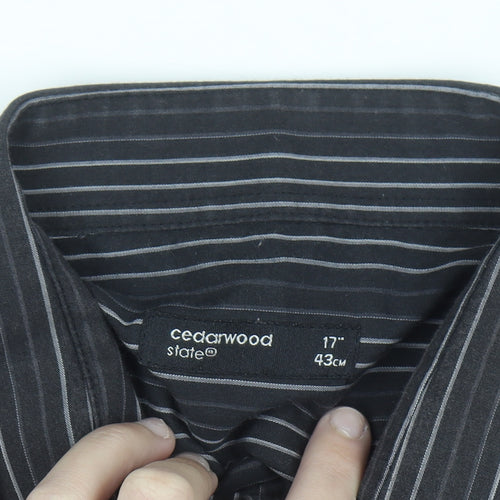 Cedarwood State Men's Black Striped Long Sleeve Button-Up Shirt Size 17