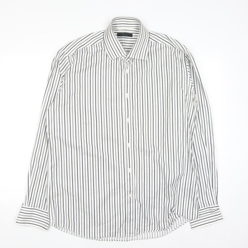 Jack & Jones Men’s White Striped Regular Fit Long Sleeve Cotton Shirt XL