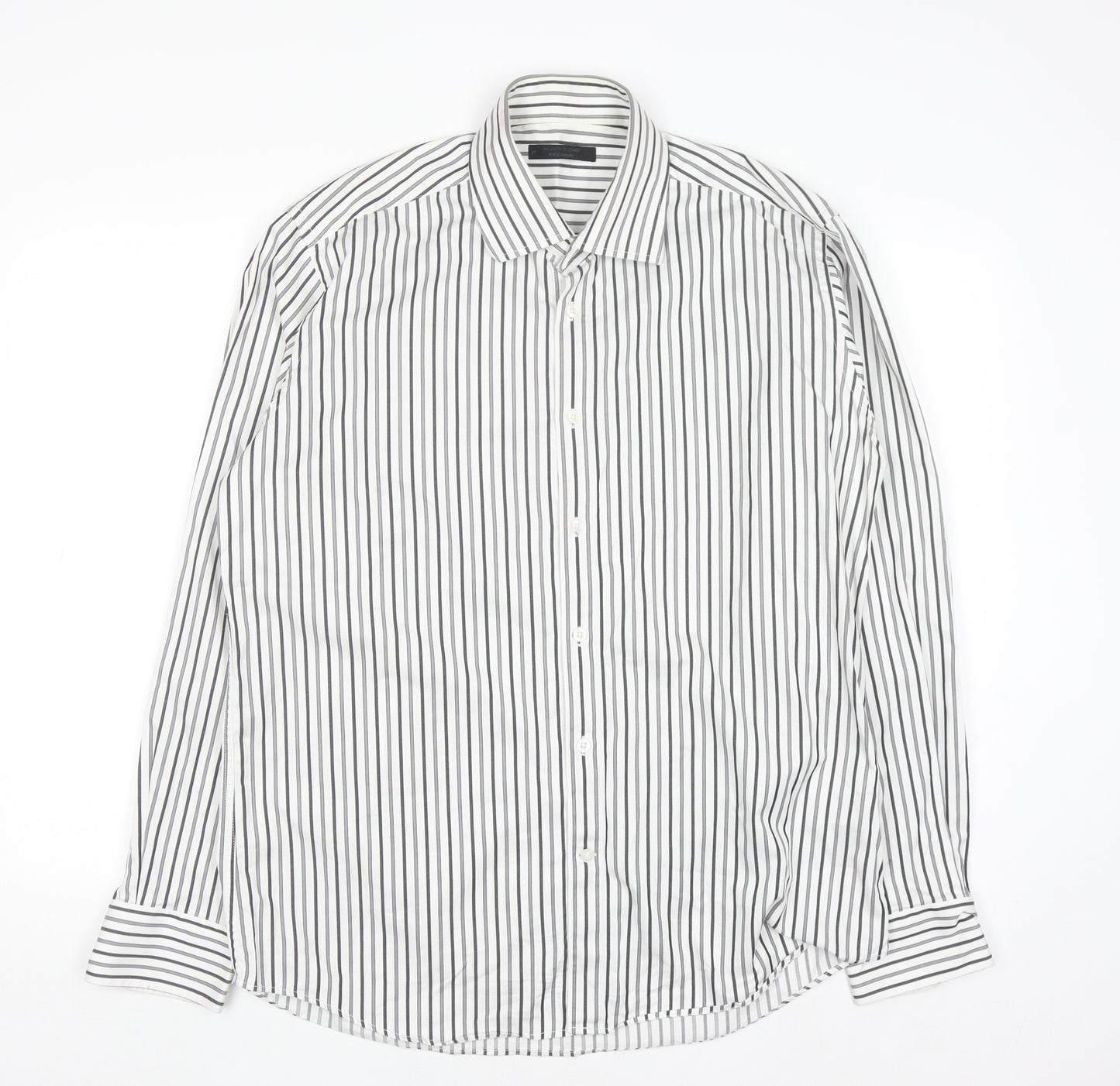 Jack & Jones Men’s White Striped Regular Fit Long Sleeve Cotton Shirt XL