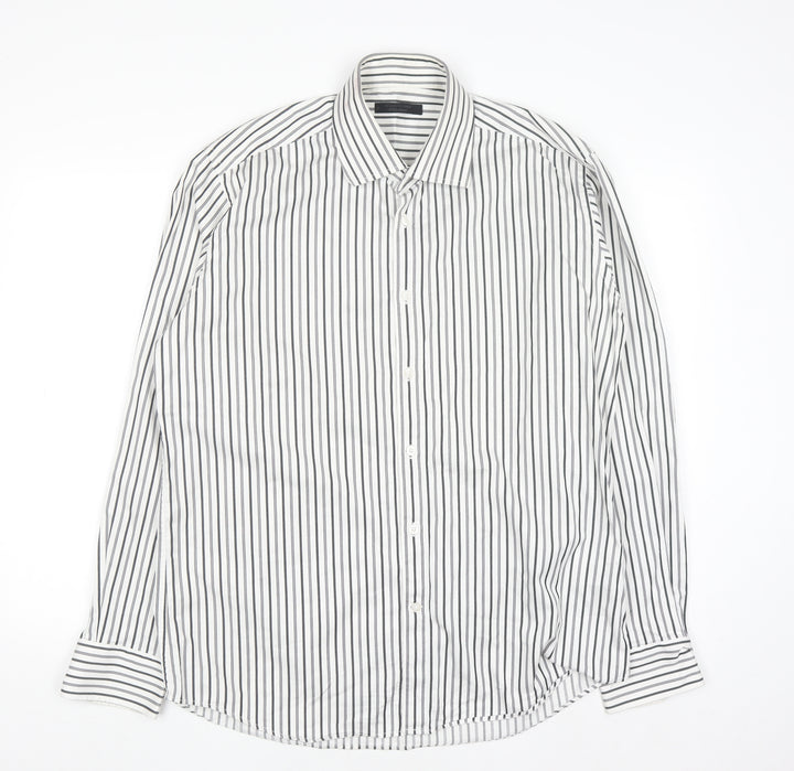 Jack & Jones Men’s White Striped Regular Fit Long Sleeve Cotton Shirt XL