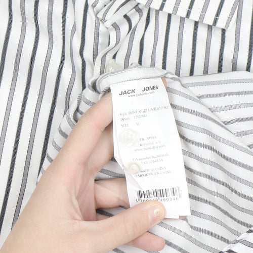 Jack & Jones Men’s White Striped Regular Fit Long Sleeve Cotton Shirt XL
