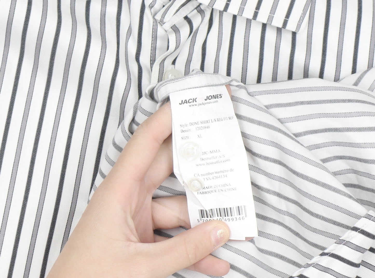 Jack & Jones Men’s White Striped Regular Fit Long Sleeve Cotton Shirt XL