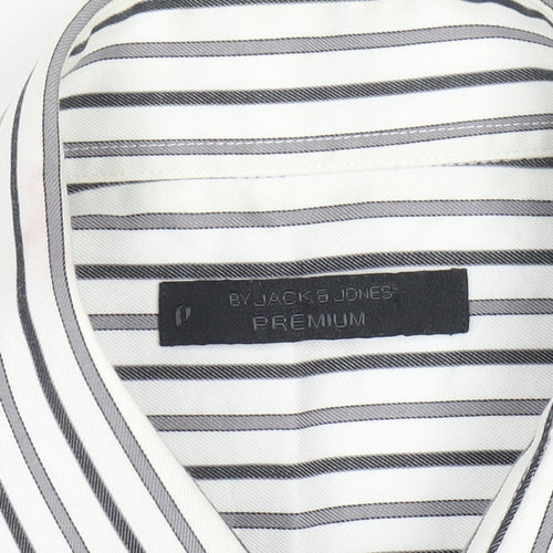 Jack & Jones Men’s White Striped Regular Fit Long Sleeve Cotton Shirt XL
