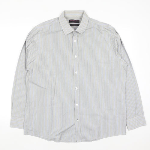Oliver Thomas Men's Grey Striped Cotton Long Sleeve Button-Up Shirt Size 17
