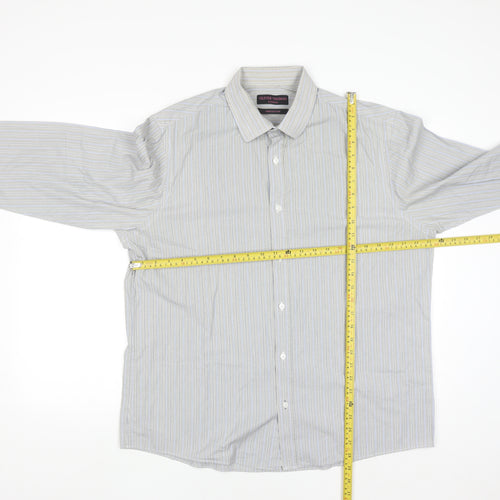 Oliver Thomas Men's Grey Striped Cotton Long Sleeve Button-Up Shirt Size 17