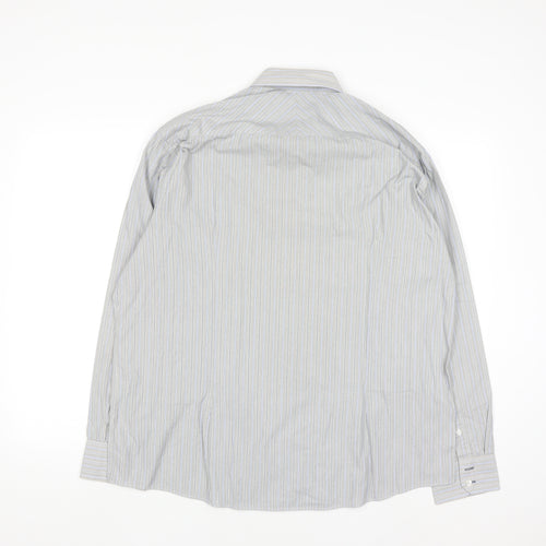 Oliver Thomas Men's Grey Striped Cotton Long Sleeve Button-Up Shirt Size 17