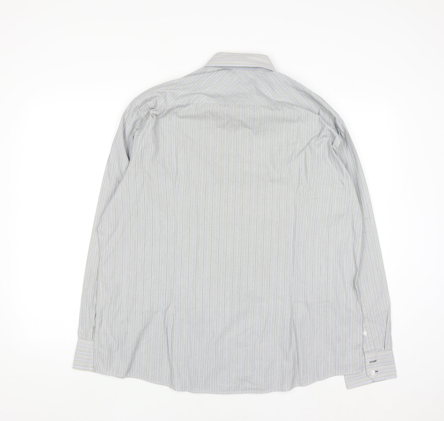 Oliver Thomas Men's Grey Striped Cotton Long Sleeve Button-Up Shirt Size 17