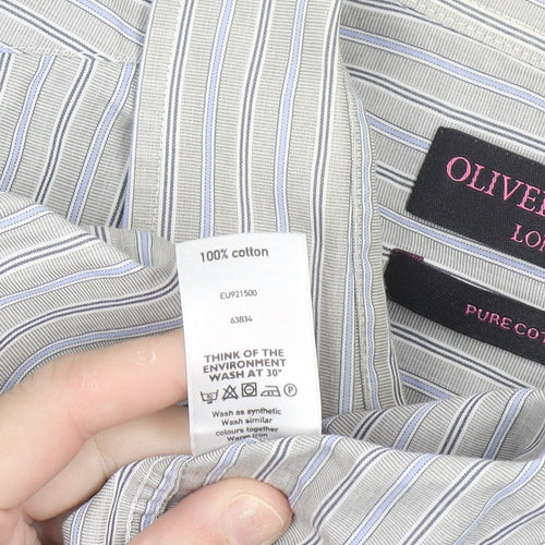 Oliver Thomas Men's Grey Striped Cotton Long Sleeve Button-Up Shirt Size 17