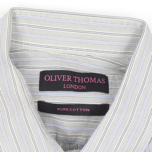 Oliver Thomas Men's Grey Striped Cotton Long Sleeve Button-Up Shirt Size 17