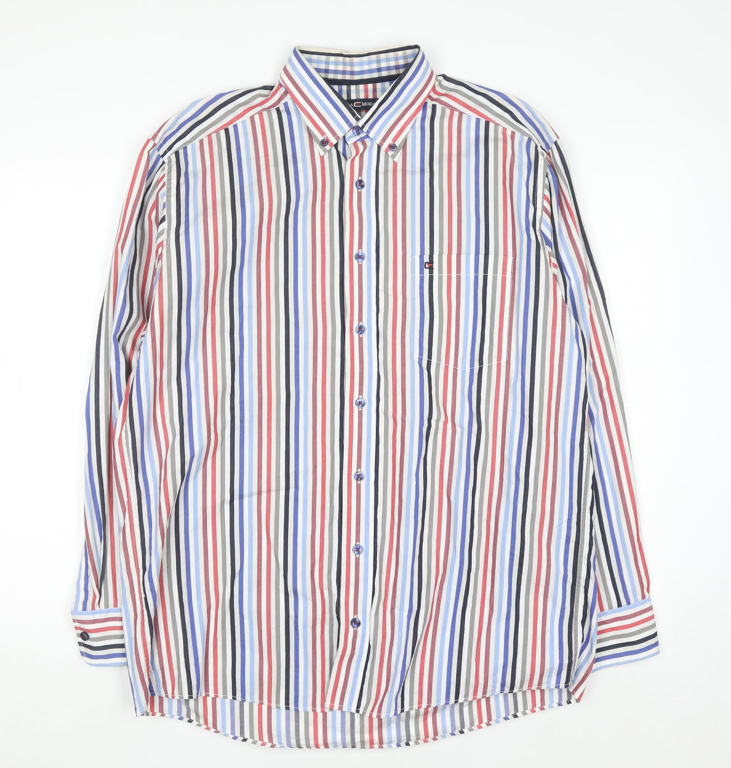Casa Moda Men's Multicoloured Striped Cotton Button-Up Shirt L