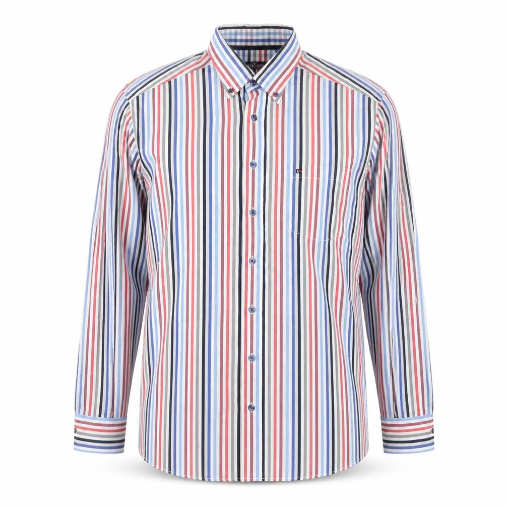 Front view of Casa Moda Men's Multicoloured Striped Cotton Button-Up Shirt L