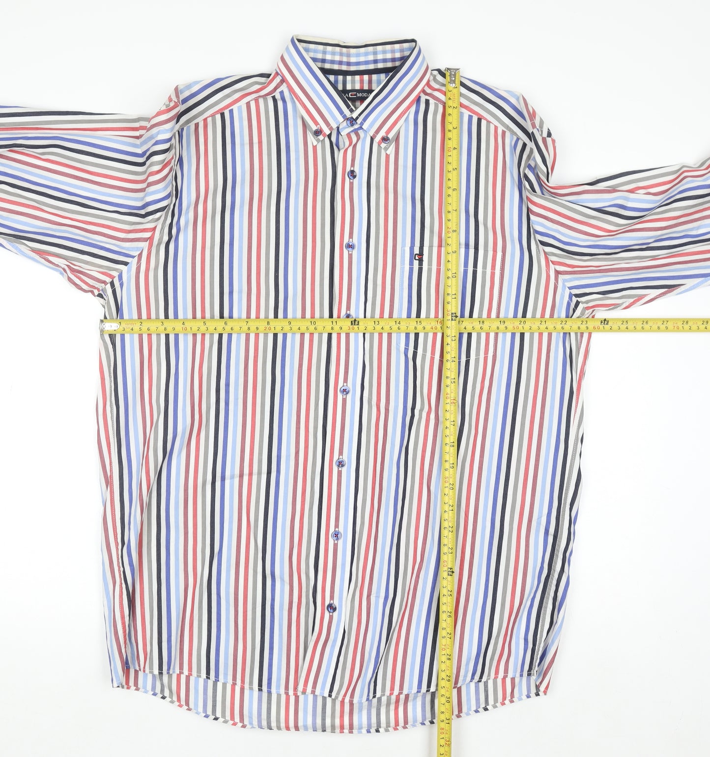Casa Moda Men's Multicoloured Striped Cotton Button-Up Shirt L